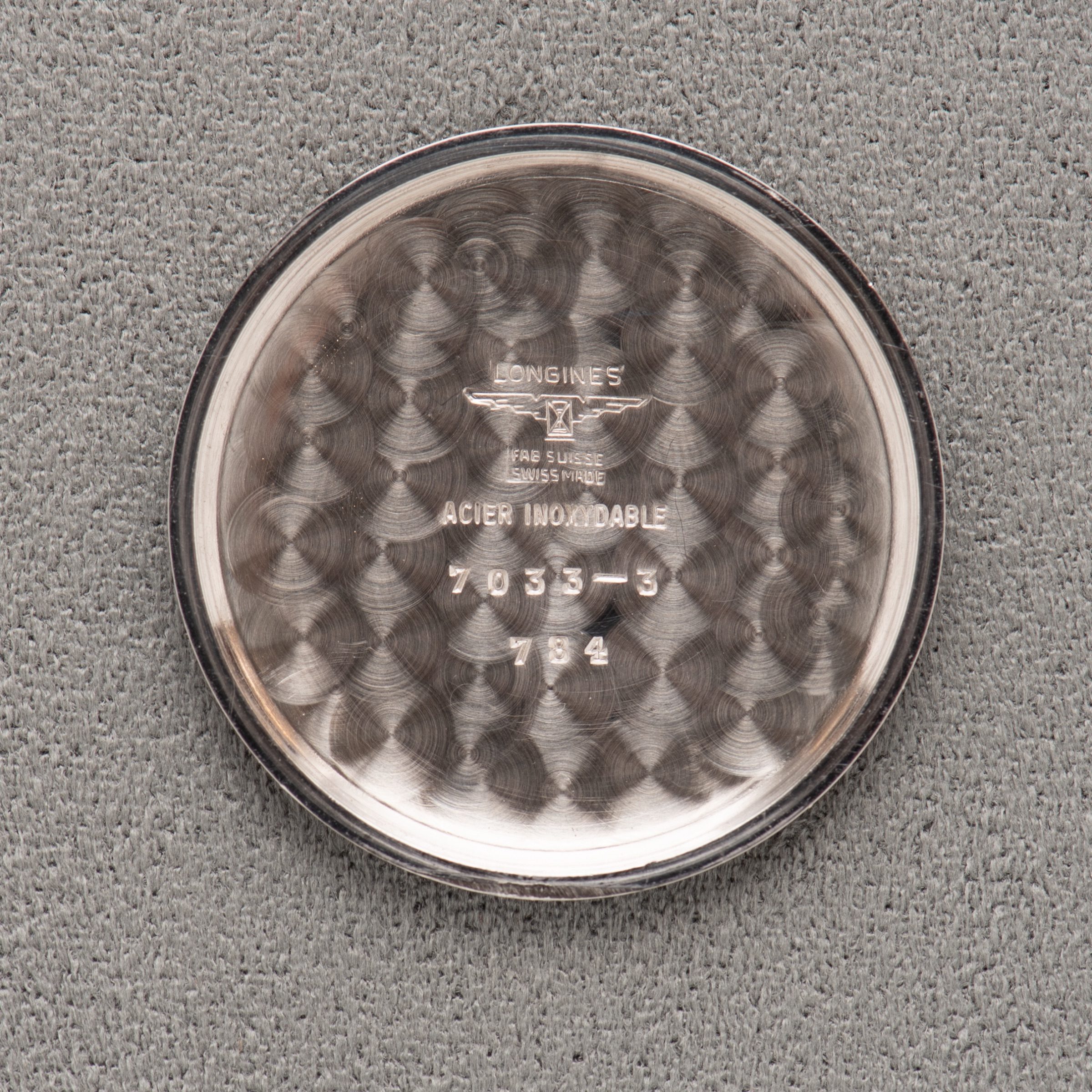View of Longines Calatrava — patinated dial — Ref. 7033-3 784 — 1970